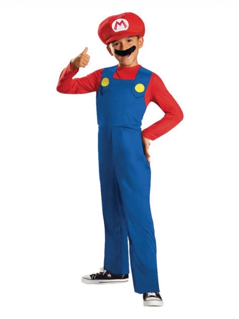 NEW NWT Super Mario Brothers Size 7-8 Mario Costume Mustache Overalls Boys